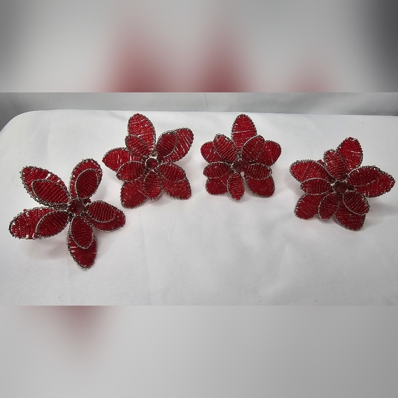Other - Beautiful Beaded Poinsettia Napkin Rings Holidays Festive